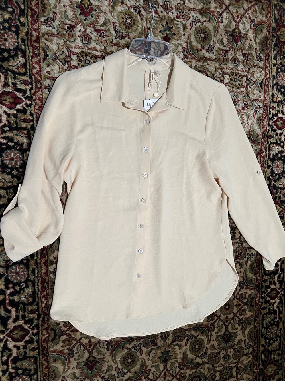 grand & greene Light Yellow Blouse Adjustable Sleeve Size Small Loose Fit